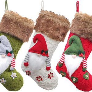 3 Pack 3D Cable Knitting Xmas Faux Fur Cuff Stockings X0030Z7I2V